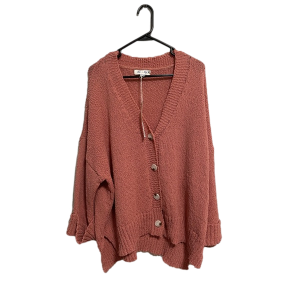 She + Sky Sweaters - She + Skye Oversized Buttons Coral Cardigan Sweater NWT